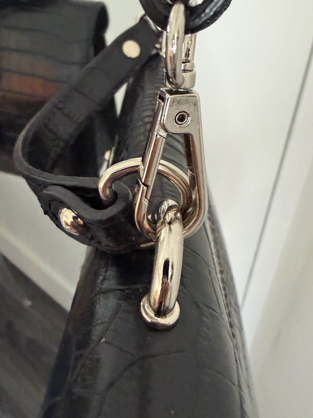 VALENTINO by Mario Valentino Black Croc-Embossed Mini Crossbody Bag - Picture 9 of 16